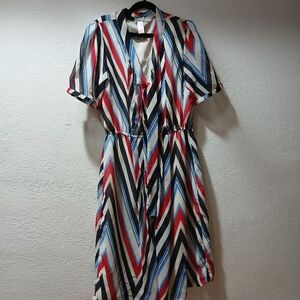 DownEast size XS Stripe Midi Dress in Red, Blue & Black